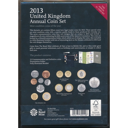 239 - 2013 UK Annual Coin Set of thirteen coins, brilliant uncirculated, issued by The Royal Mint, with bo... 