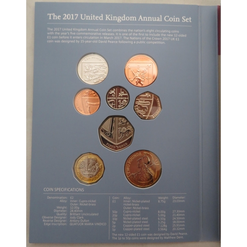 254 - 2017 UK Annual Coin Set of thirteen coins, brilliant uncirculated, issued by The Royal Mint, with bo... 