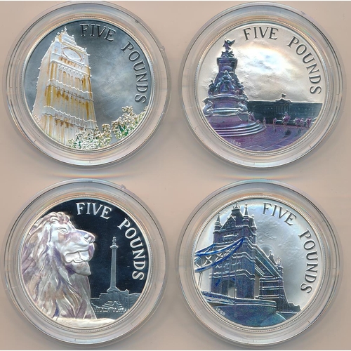 241 - 2014 A Portrait of Britain £5 silver proof set of four FDC, issued by The Royal Mint, coloured finis... 