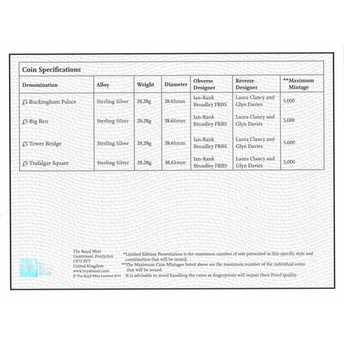 241 - 2014 A Portrait of Britain £5 silver proof set of four FDC, issued by The Royal Mint, coloured finis... 