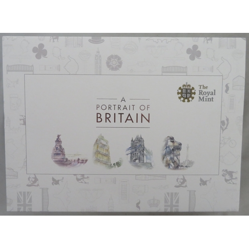 241 - 2014 A Portrait of Britain £5 silver proof set of four FDC, issued by The Royal Mint, coloured finis... 