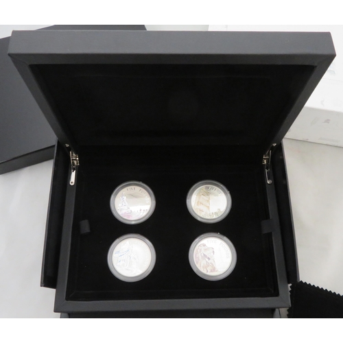 241 - 2014 A Portrait of Britain £5 silver proof set of four FDC, issued by The Royal Mint, coloured finis... 