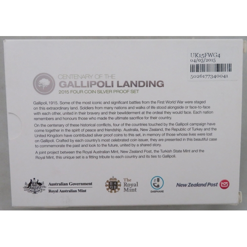 348 - World Coins - 2015 Centenary of the Gallipoli Landing four coin silver proof FDC set, with Australia... 