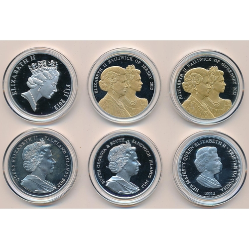 346 - World Coins - 2012 The British Isles & Commonwealth Diamond Jubilee Silver Proof Coin Collection of ... 