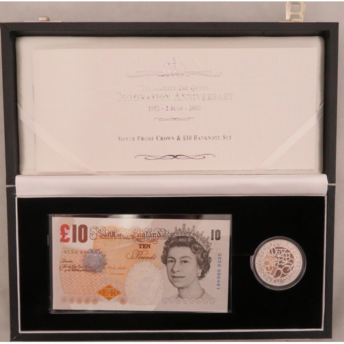 367 - Debden Security Printing (DSP) Lowther £10 QC50 000491 (B390) with £5 silver proof FDC set (Duggleby... 