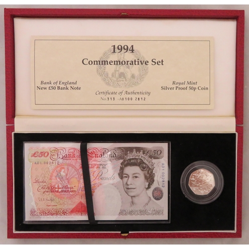 366 - Debden Security Printing (DSP) D-Day Landings Commemoration Kentfield £50 A01 002812 (B377) with 50p... 