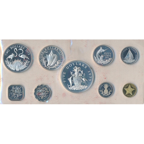 303 - Bahamas - 1973 proof set of nine coins FDC, sterling silver $5 and $2, .800 silver $1 and 50c, 25c-1... 