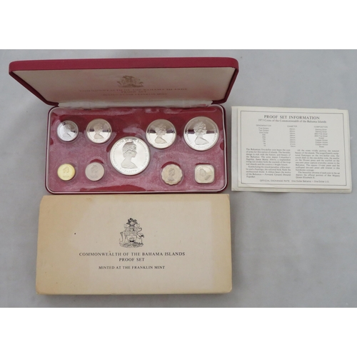 303 - Bahamas - 1973 proof set of nine coins FDC, sterling silver $5 and $2, .800 silver $1 and 50c, 25c-1... 