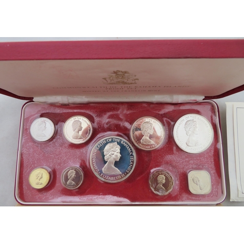 303 - Bahamas - 1973 proof set of nine coins FDC, sterling silver $5 and $2, .800 silver $1 and 50c, 25c-1... 