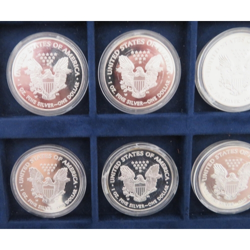 338 - USA - 2019 Silver Eagle dollar silver proofs FDC, range of seven in plastic capsules. Qty 7