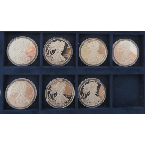 338 - USA - 2019 Silver Eagle dollar silver proofs FDC, range of seven in plastic capsules. Qty 7