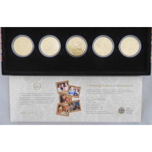 102 - 2010 Coronation Street 50th Anniversary Medal Collection, set of five gold plated CuNi commemorative... 