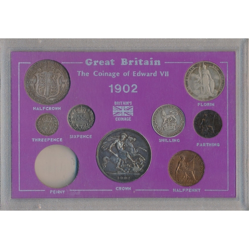 151 - 1902 Edward VII type set of eight, fair/fine in hard plastic case with crown to half penny (penny is... 