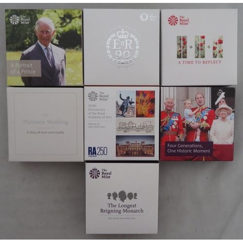 273 - Collection of £5 silver proofs FDC, all in boxes with pictorial outer card boxes and certificates, w... 