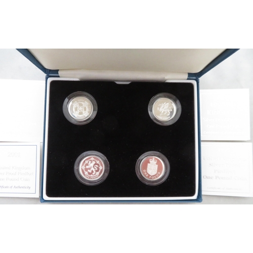 223 - 1998 to 2001 £1 piedfort silver proof FDC set of four, issued by the Royal Mint, in case of issue wi... 