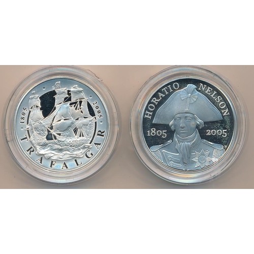 226 - 2005 £5 Nelson Trafalgar piedfort silver proof FDC twin set, issued by The Royal Mint, in case of is... 