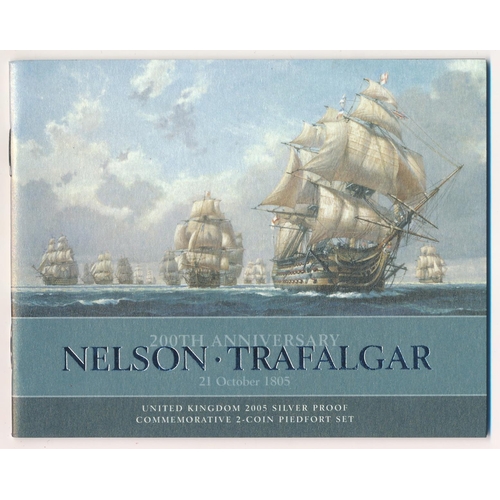 226 - 2005 £5 Nelson Trafalgar piedfort silver proof FDC twin set, issued by The Royal Mint, in case of is... 