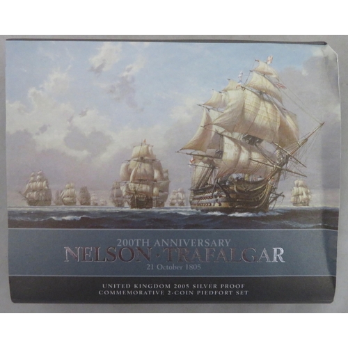 226 - 2005 £5 Nelson Trafalgar piedfort silver proof FDC twin set, issued by The Royal Mint, in case of is... 