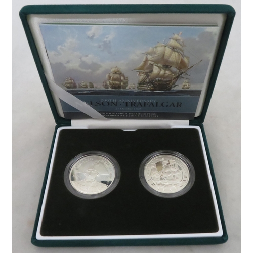 226 - 2005 £5 Nelson Trafalgar piedfort silver proof FDC twin set, issued by The Royal Mint, in case of is... 