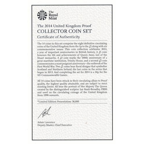 242 - 2014 UK Proof Coin Set Collector Edition (black book) FDC set of fourteen coins, issued by The Royal... 