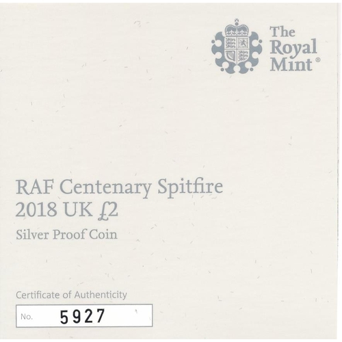 256 - 2018 RAF Centenary £2 silver proof FDC set of five, with Spitfire, Vulcan, F-35 Lightning II, Sea Ki... 