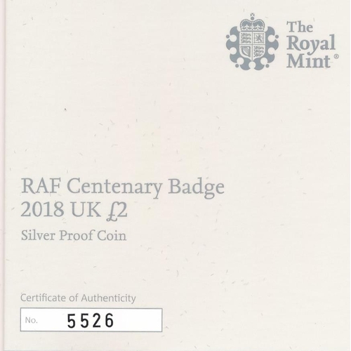 256 - 2018 RAF Centenary £2 silver proof FDC set of five, with Spitfire, Vulcan, F-35 Lightning II, Sea Ki... 