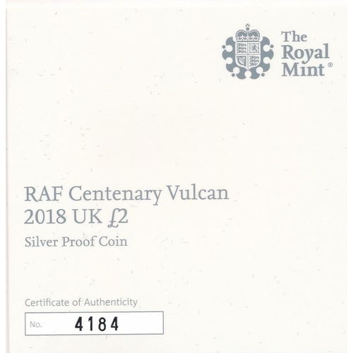 256 - 2018 RAF Centenary £2 silver proof FDC set of five, with Spitfire, Vulcan, F-35 Lightning II, Sea Ki... 