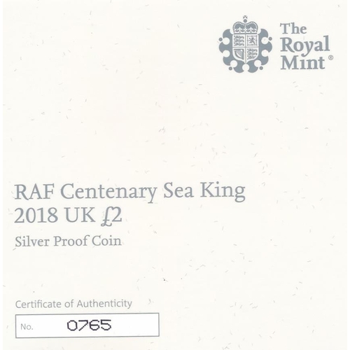 256 - 2018 RAF Centenary £2 silver proof FDC set of five, with Spitfire, Vulcan, F-35 Lightning II, Sea Ki... 