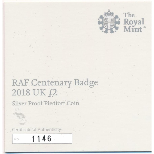 274 - Range of £2 piedfort silver proofs FDC (5), with 2017 Jane Austen, 2018 RAF Centenary Bagde, 2019 Sa... 