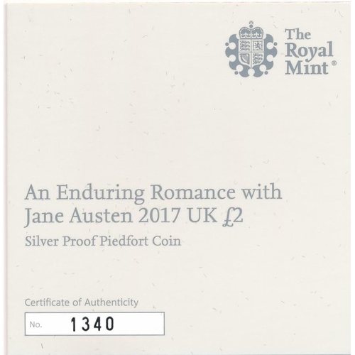 274 - Range of £2 piedfort silver proofs FDC (5), with 2017 Jane Austen, 2018 RAF Centenary Bagde, 2019 Sa... 