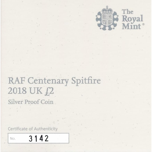 283 - Range of silver proofs FDC with £2 2018 Captain Cook, 2018 RAF Centenary - Spitfire, 2018 RAF Centen... 