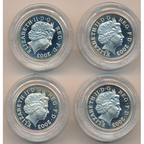 224 - 2003 £1 Bridges silver proof FDC Pattern set of four, issued by The Royal Mint in case of issue with... 