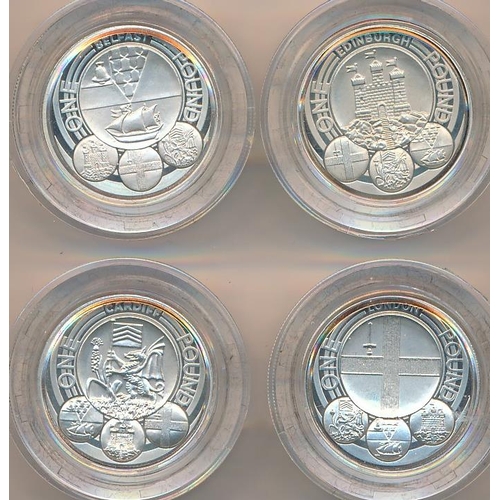 232 - 2010/11 £1 Cities piedfort silver proof FDC set of four with 2010 Belfast, 2010 London, 2011 Cardiff... 