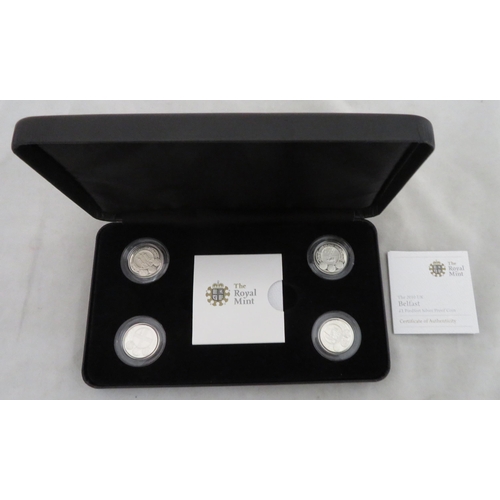 232 - 2010/11 £1 Cities piedfort silver proof FDC set of four with 2010 Belfast, 2010 London, 2011 Cardiff... 