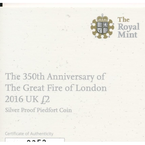 286 - Range of piedfort silver proofs FDC (3), with £2 2016 Great Fire of London, £2 2017 WWI Aviation and... 