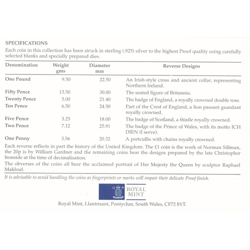 222 - 1996 £1-1p silver proof set of seven FDC, issued by the Royal Mint, in plush case of issue with book... 