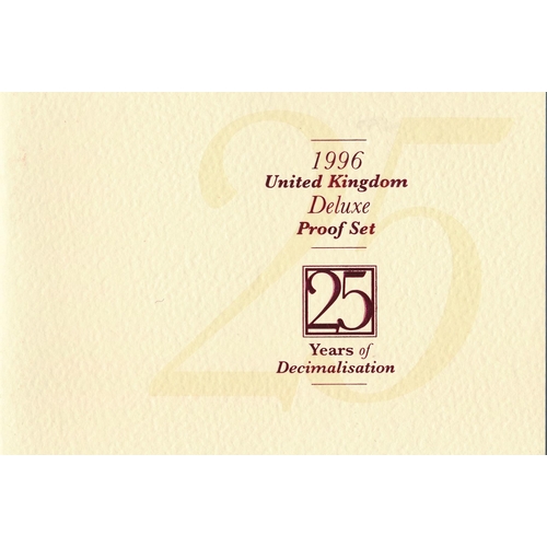 281 - Range of GB Deluxe/Executive proof sets FDC (8), with deluxe sets (red leather) 1985, 86, 93, 95, 96... 