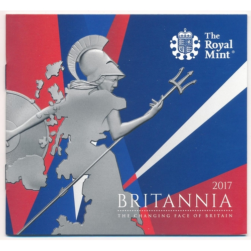 249 - 2017 £10 Britannia 5oz silver proof FDC, issued by The Royal Mint, in box of issue, with booklet and... 