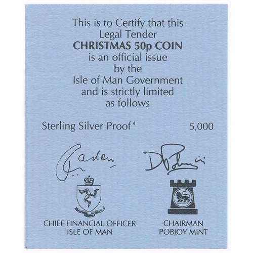 326 - Isle of Man - 2004 Christmas 50p silver proof FDC on Christmas card, with certificate and original e... 