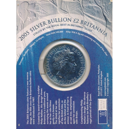 278 - £2 Britannia silver uncirculated range (6), with 1999 (some toning) in boxed set with £10 stamp, 200... 