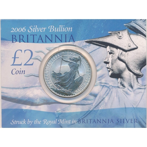 278 - £2 Britannia silver uncirculated range (6), with 1999 (some toning) in boxed set with £10 stamp, 200... 