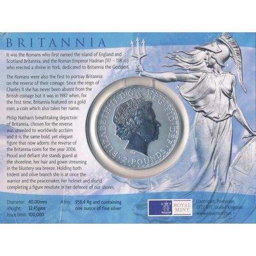 278 - £2 Britannia silver uncirculated range (6), with 1999 (some toning) in boxed set with £10 stamp, 200... 