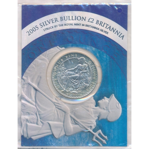 278 - £2 Britannia silver uncirculated range (6), with 1999 (some toning) in boxed set with £10 stamp, 200... 