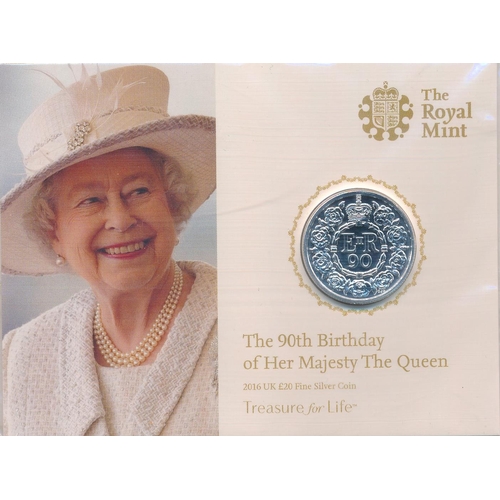 287 - Range of £20 silver uncirculated on Royal Mint card with 2015 Longest Reigning Monarch (2), 2016 Que... 