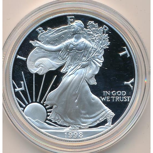 336 - USA - Silver Eagle proof dollars FDC with 1994, 1995, 1996, 1997,  1998 and 1999, all in boxes of is... 