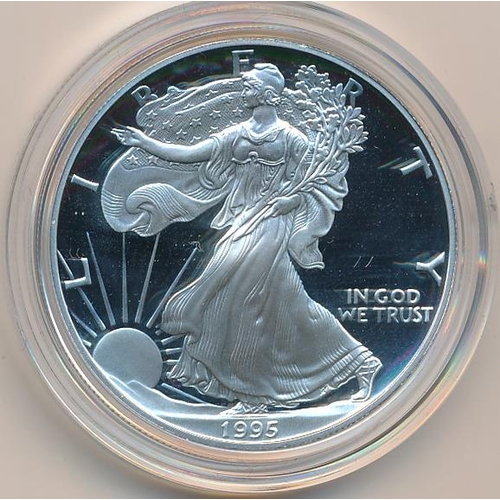 336 - USA - Silver Eagle proof dollars FDC with 1994, 1995, 1996, 1997,  1998 and 1999, all in boxes of is... 