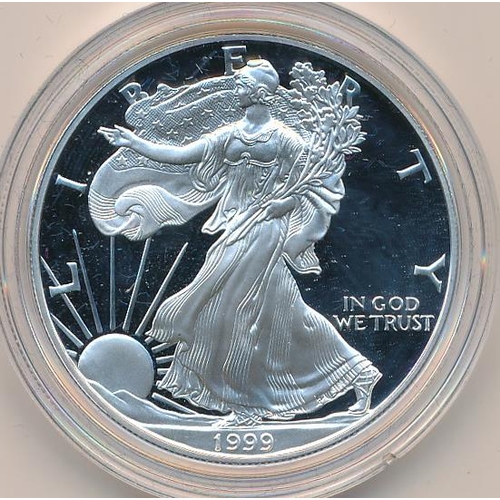 336 - USA - Silver Eagle proof dollars FDC with 1994, 1995, 1996, 1997,  1998 and 1999, all in boxes of is... 