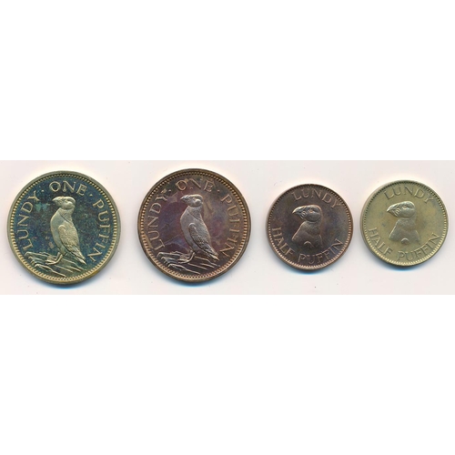 160 - Lundy 1965 40th Year Commemorative four coin set, comprising Puffin (2, one each in Bronze and Nicke... 