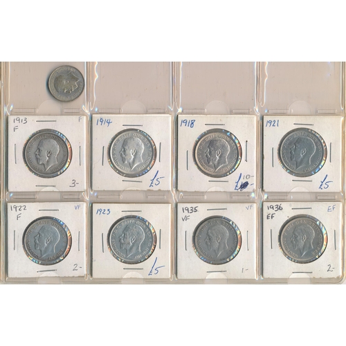 168 - Silver pre-decimal range (37), in mixed condition, with half crown 1826, florins 1913, 1914, 1918, 1... 