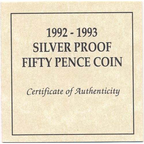 218 - 1992-1993 Dual Date EEC 50p silver proof FDC, issued by the Royal Mint, in box of issue with certifi... 